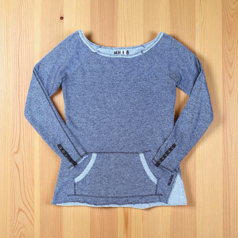 Billabong French Terry Long Sleeve Wide Neck Sweatshirt in Gray Size
